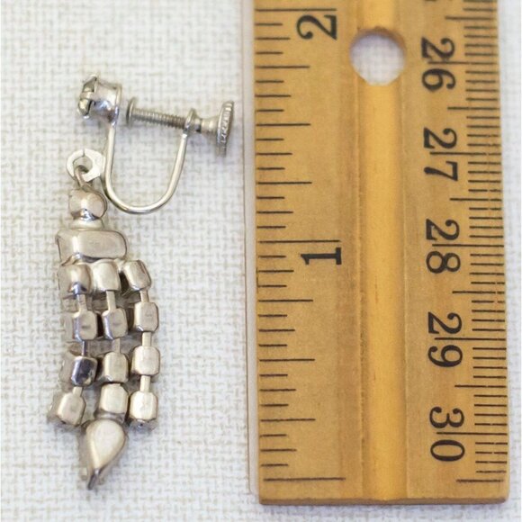 Vintage Dangling Rhinestones Silver Tone Screwback Earrings - H1 - Picture 2 of 2